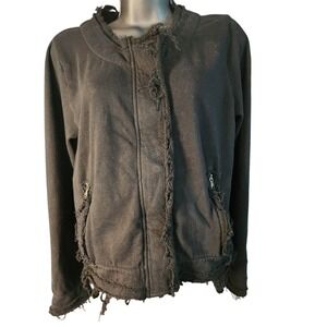 Grey State Black Distressed Raw Hem Zip Up Jacket Sweatshirt Womens Size 2